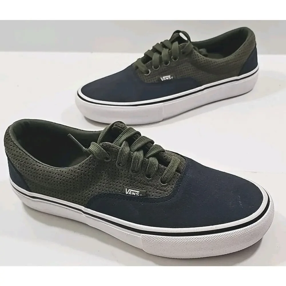 Vans~Mens 7; Woman 8.5~Olive Green/Black Era Pro Perforated Suede Sneakers Shoes